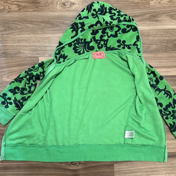 Juicy Couture Vtg 2 Pc Navy Green Terry Cloth Dress Cover Up Zip Track Jacket P - Picture 13 of 17